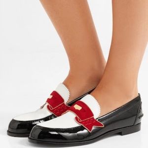 Christian Louboutin Black White & Red Monana Penny Loafer Flats